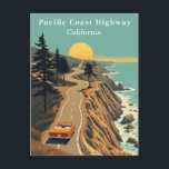 Carte Postale Route de la côte Pacifique Californie Vintage Côti<br><div class="desc">Faites une balade panoramique le long de la route emblématique de la côte Pacifique en Californie avec cette carte postale de voyage de style vintage. Avec des routes sinueuses le long de falaises dramatiques, un cabriolet de croisière et l'océan Pacifique au coucher du soleil, cette illustration capture l'esprit de l'ultime...</div>