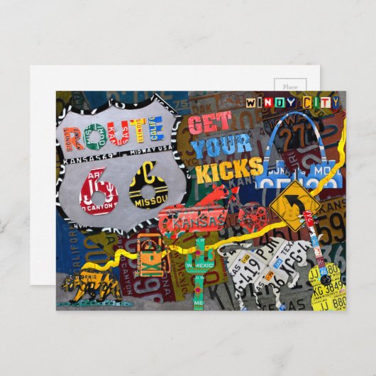 Carte Postale Route USA Route 66 Permis de Voyage Plaque Art (Devant / Derrière)