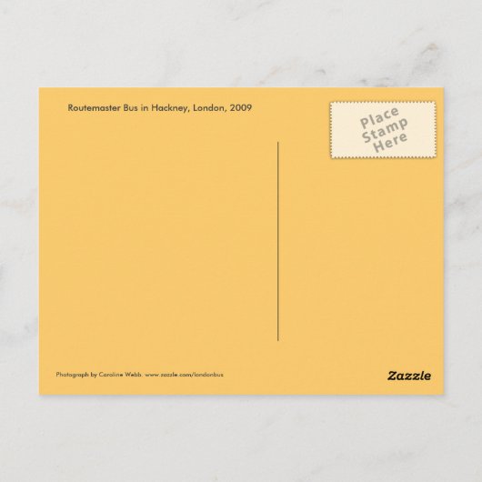 Carte Postale Routemaster Bus à Hackney, Londres (Dos)