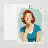 Carte Postale Roux Rétro Envoyant un Baiser Doux (Devant / Derrière)