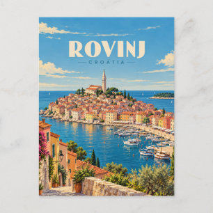 Carte Postale Rovinj Croatie Art de Voyage Rétro