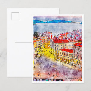 Carte Postale Rovinj Croatie vintage voyage aquarelle
