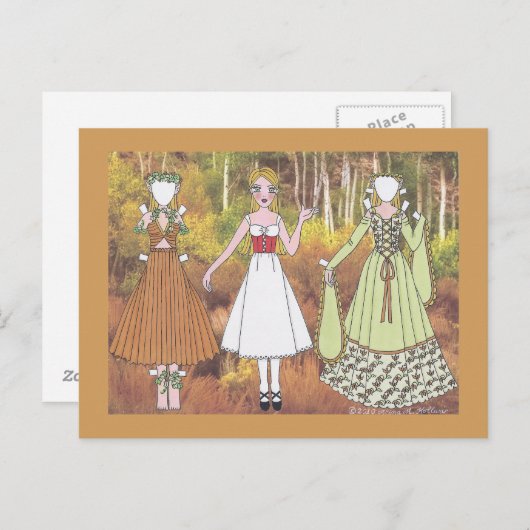 Carte Postale Rowan s'habille comme une poupée en papier d'elfe (Devant / Derrière)