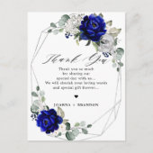Carte Postale Royal bleu argent blanc Mariage géométrique Merci (Devant)