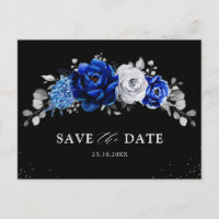 Royal Bleu Blanc Argent Floral Enregistrer la date