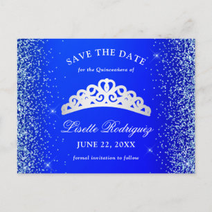 Carte Postale Royal Blue et Silver Quinceanera Enregistrer la da