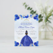Carte Postale Royal Blue Gold Floral Princesse Quinceañera (Debout devant)