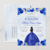 Carte Postale Royal Blue Gold Floral Princesse Quinceañera (Devant / Derrière)
