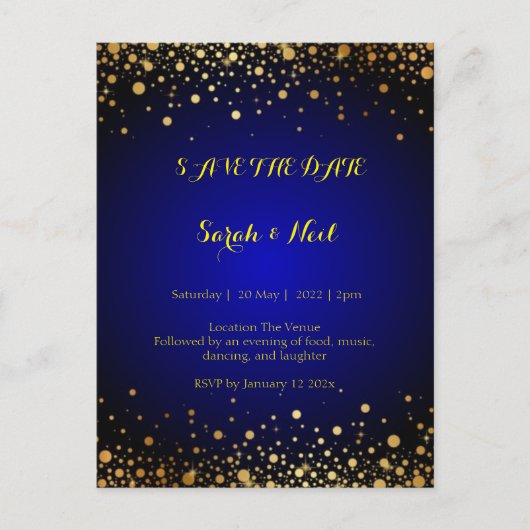 Carte Postale Royal Blue Gold Popular Enregistrer la date (Devant)