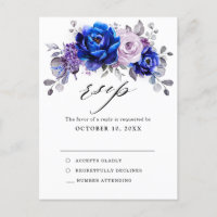 Royal Blue Lilac Purple Floral Mariage RSVP