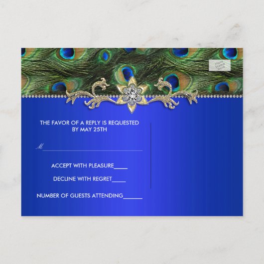 Carte postale Royal Blue Peacock RSVP (Dos)