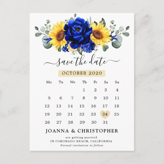 Carte Postale Royal Blue Rustic Tournesol moderne Enregistrer la (Devant)