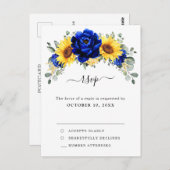 Carte Postale Royal Blue Rustic Tournesol Moderne Floral RSVP (Devant / Derrière)