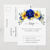 Carte Postale Royal Blue Rustic Tournesol Moderne Floral RSVP (Devant / Derrière)