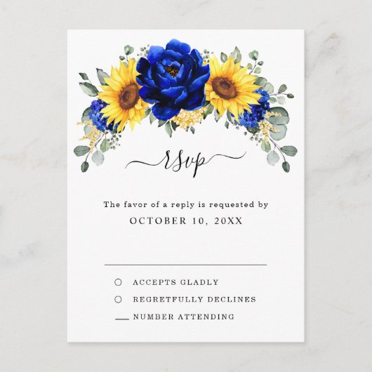 Carte Postale Royal Blue Rustic Tournesol Moderne Floral RSVP (Devant)