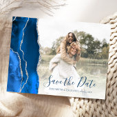 Carte Postale Royal Blue Silver Agate Custom Photo Save the Date