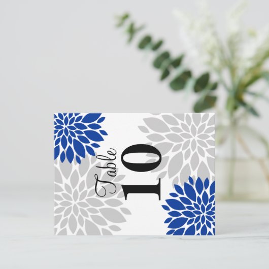 Carte Postale Royal Blue Silver-Grey Floral Bural Numéro de tabl (Debout devant)