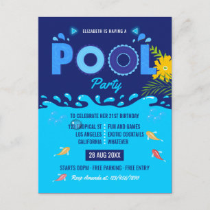 Carte Postale Royal Blue Summer Pool fête d'anniversaire