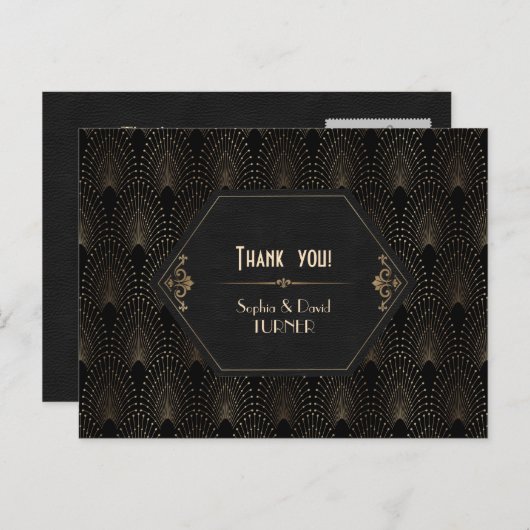 Carte Postale Royal Gold Black Great Gatsby Art Déco Merci (Devant / Derrière)