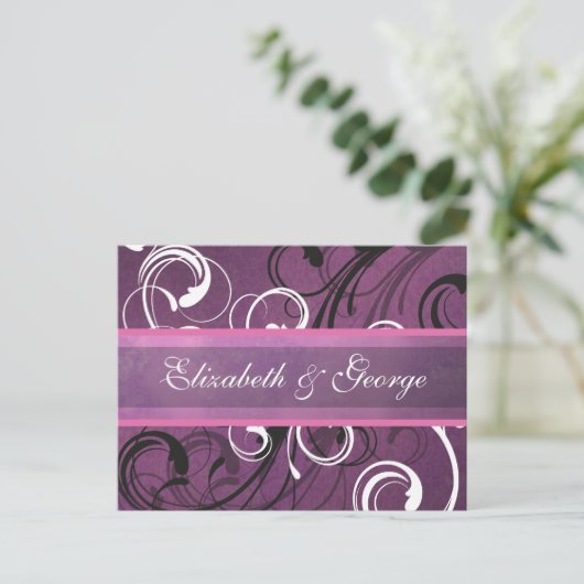 Carte Postale Royal Purple Grunge Damask Mariage élégant (Debout devant)