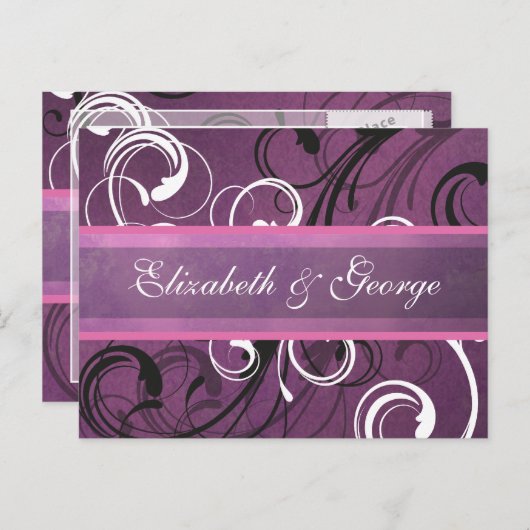 Carte Postale Royal Purple Grunge Damask Mariage élégant (Devant / Derrière)