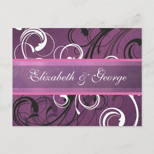 Carte Postale Royal Purple Grunge Damask Mariage élégant (Devant)