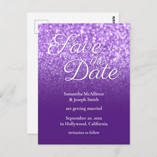 Carte Postale Royal Purple Ombre Bokeh Parties scintillant Enreg (Devant / Derrière)