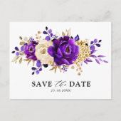 Carte Postale Royal violet violet or Floral Enregistrer la date (Devant)