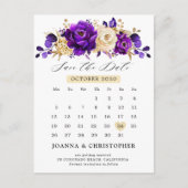 Carte Postale Royal violet violet or Floral Enregistrer la date (Devant)