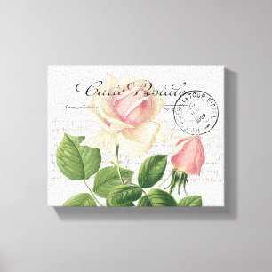 Carte Postale Roze Roze Franse Manuscript  Canvas Afdruk