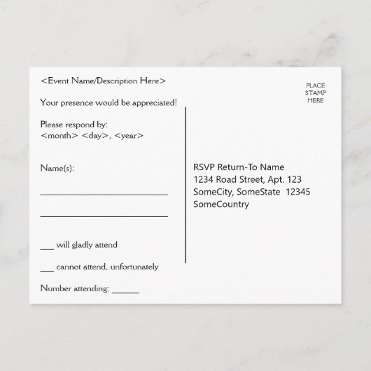 Carte postale RSVP (Dos)