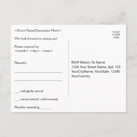 Carte postale RSVP (Dos)