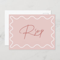 Carte postale RSVP à bordure rose et blanche