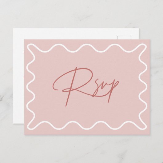 Carte postale RSVP à bordure rose et blanche (Devant / Derrière)