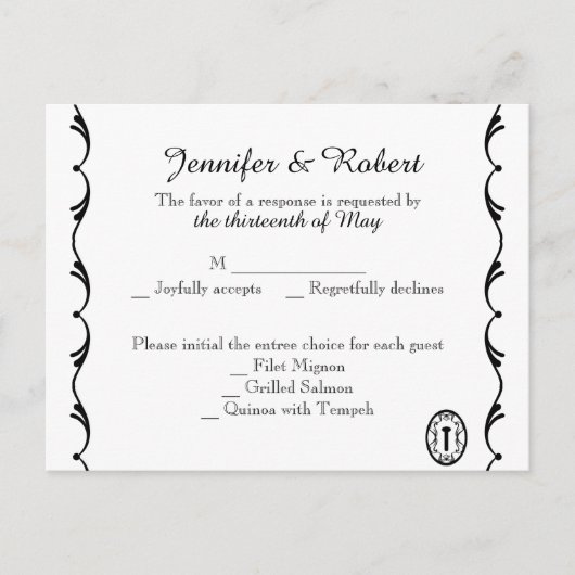 Carte postale RSVP à clé noire et blanche (Devant)