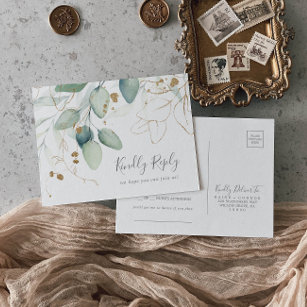 Carte postale RSVP Airy Green and Gold Song Reques