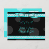 Carte postale RSVP Aqua Blue Black Polka Dot (Devant / Derrière)