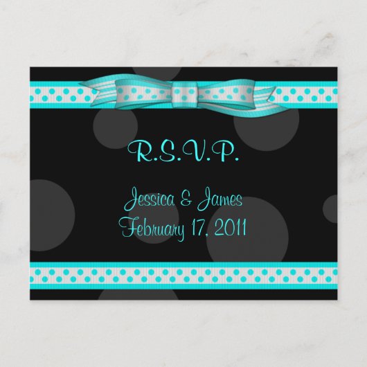 Carte postale RSVP Aqua Blue Black Polka Dot (Devant)