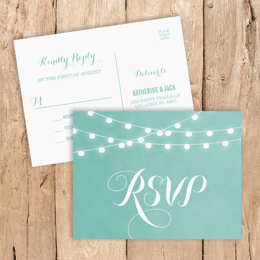 Carte postale RSVP Aqua String Lights Wedding