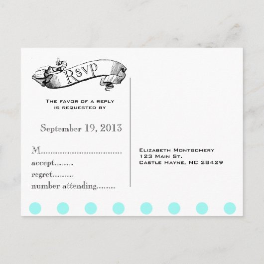 Carte postale RSVP Aqua & White Polka Dot Wedding (Dos)