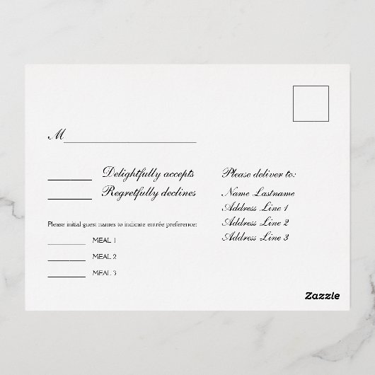 Carte postale RSVP Art déco classique Black Gold R (Verso)