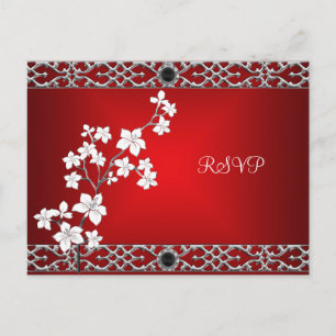 Carte postale RSVP Asiatique Rouge Noir Floral Arg