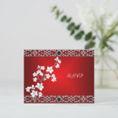 Carte postale RSVP Asiatique Rouge Noir Floral Arg (Debout devant)