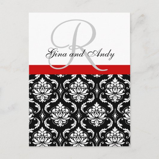 Carte postale RSVP avec monogramme Damask pour Mar (Devant)