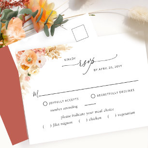 Carte Postale RSVP avec/sans repas, Pêche et rouille orange