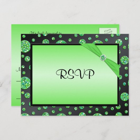 Carte postale RSVP Black and Lime Glitt (Devant / Derrière)