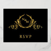 Carte postale RSVP Black and Real Gold Foil Weddin (Recto)