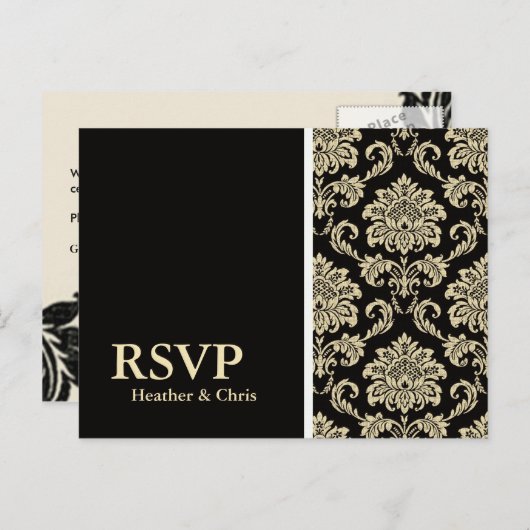 Carte postale RSVP Black Damask (Devant / Derrière)