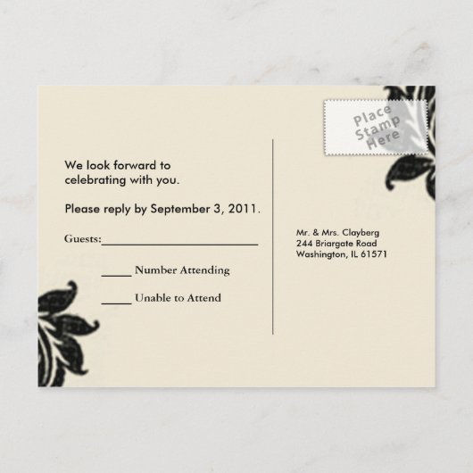 Carte postale RSVP Black Damask (Dos)