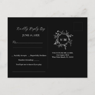 Carte postale RSVP Black Luxury Elegant Wedding